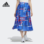 H09674 女子缎面印花褶饰休闲运动半身裙 Adidas 阿迪达斯正品