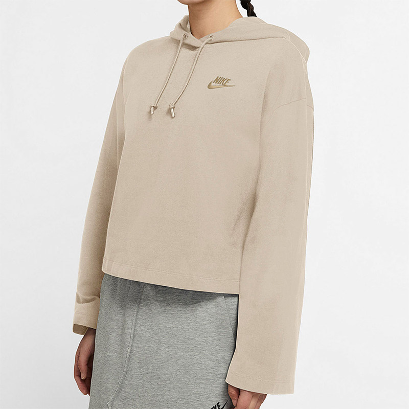 Nike/耐克正品新款女土黄色宽松短款经典休闲连帽卫衣CJ3741-140