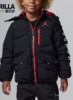 Nike/耐克正品JORDAN空新款儿童黑红色经典连帽棉服FB1746-010