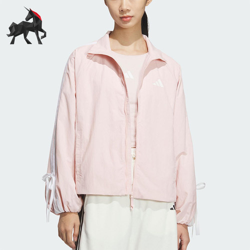 Adidas/阿迪达斯正品2025新款女士经典梭织蝴蝶结立领外套KB0086