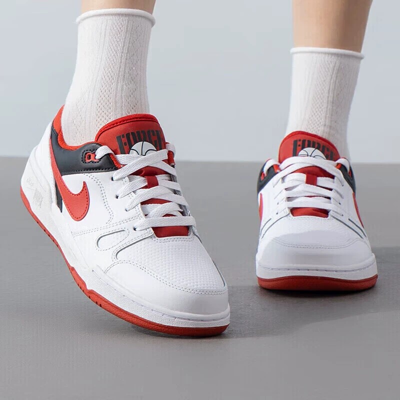 NIKE耐克白红色低帮板鞋鞋子简版空军一号女鞋新款轻便运动鞋