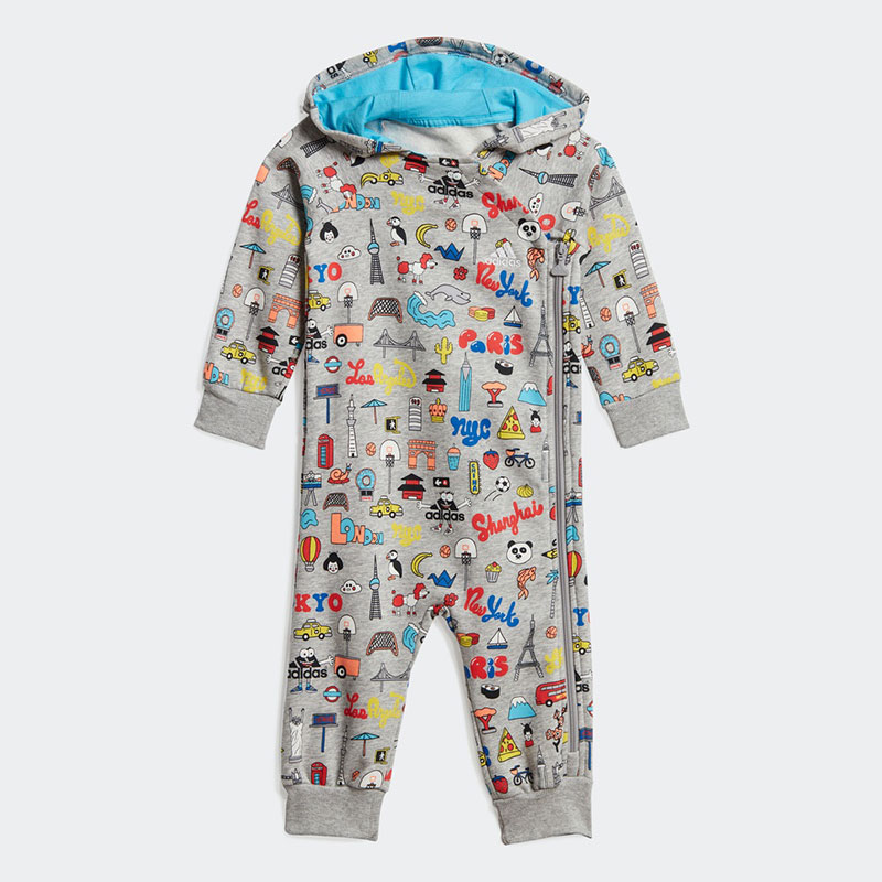 阿迪达斯婴童运动风连体衣