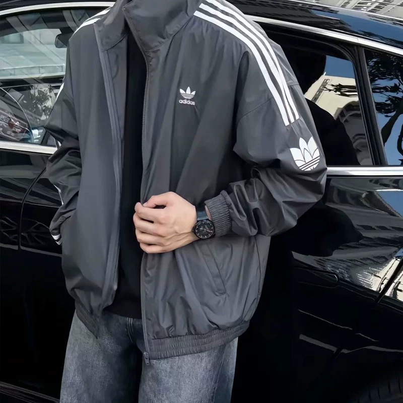 阿迪达斯三叶草防风衣男春季新款立领棒球服休闲复古美式夹克外套