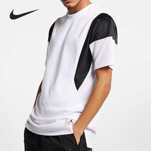 Nike/耐克正品男款拼接撞色运动休闲圆领短袖T恤AO0415-100