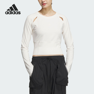 圆领长袖 Adidas T恤JJ1594 TEE女士短裤 阿迪达斯正品 FUSTL