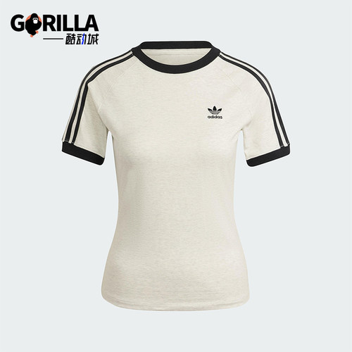 Adidas/阿迪达斯正品三叶草女士印花圆领经典套头修身短袖IR8104