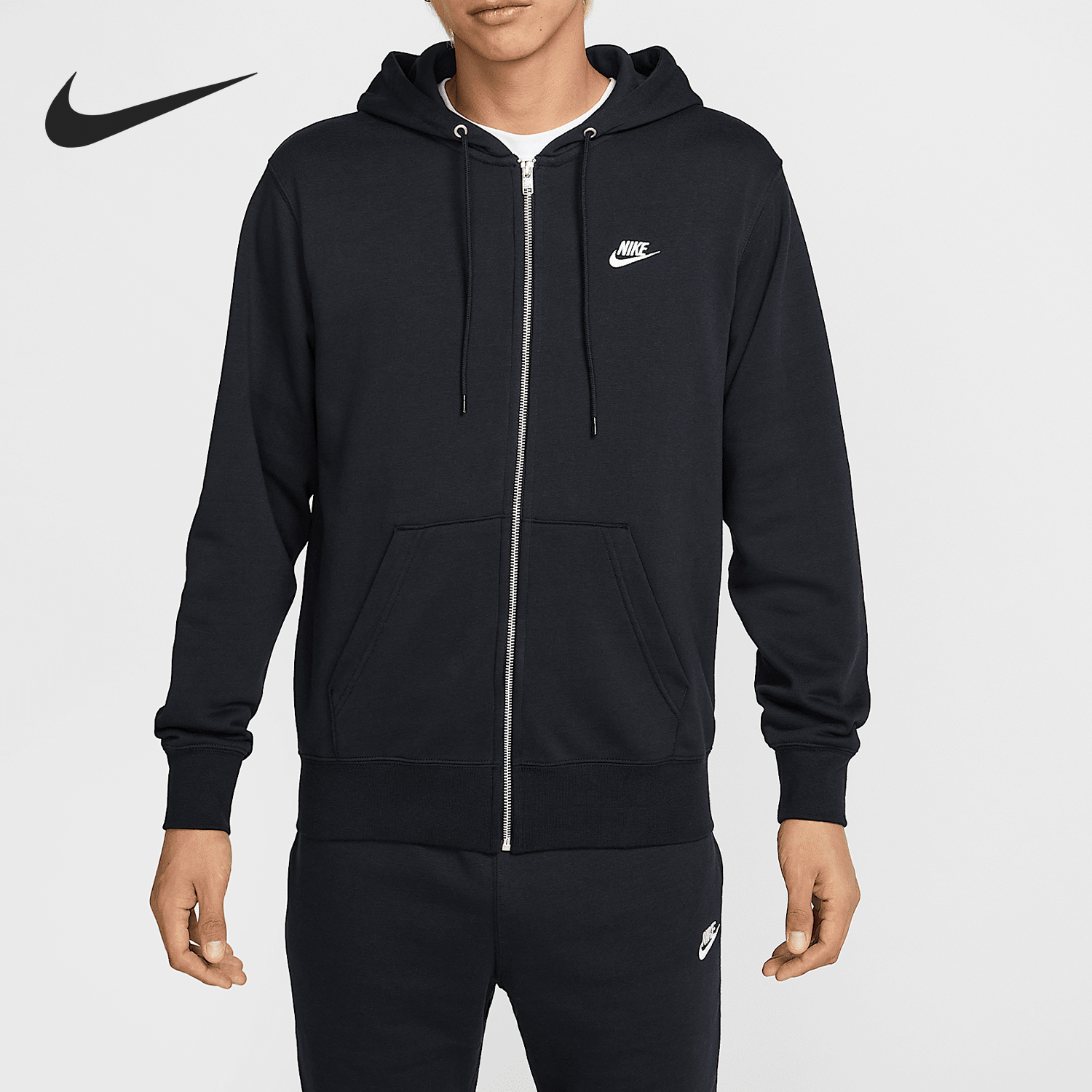 Nike/耐克正品Club 男士全长拉链开襟经典连帽外套FN3885-010