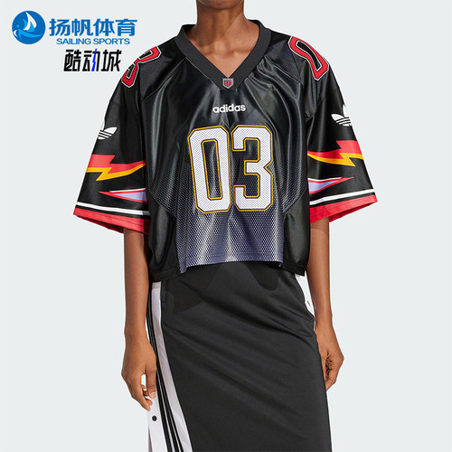 Adidas/阿迪达斯正品三叶草女士V领运动透气宽松短袖JX9217