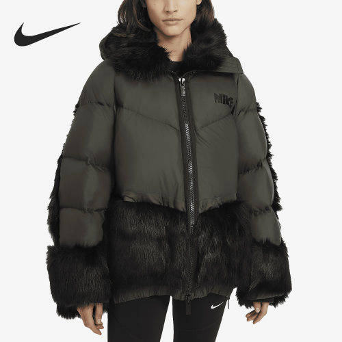 Nike/耐克正品新款女子仿皮草拼接连帽羽绒服CT3267-355