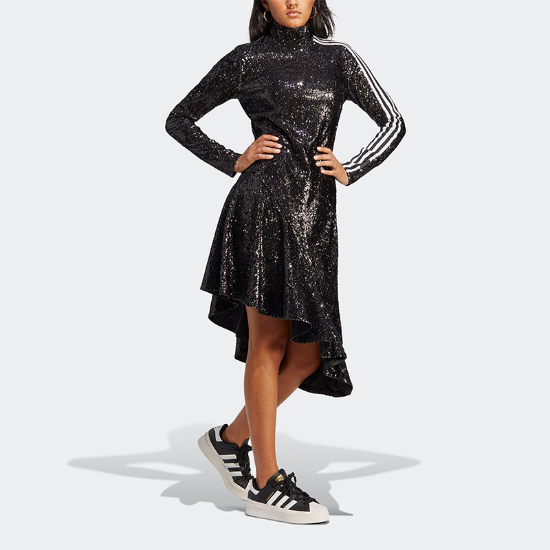 Adidas/阿迪达斯正品三叶草女士时尚亮片休闲连衣裙HR3413