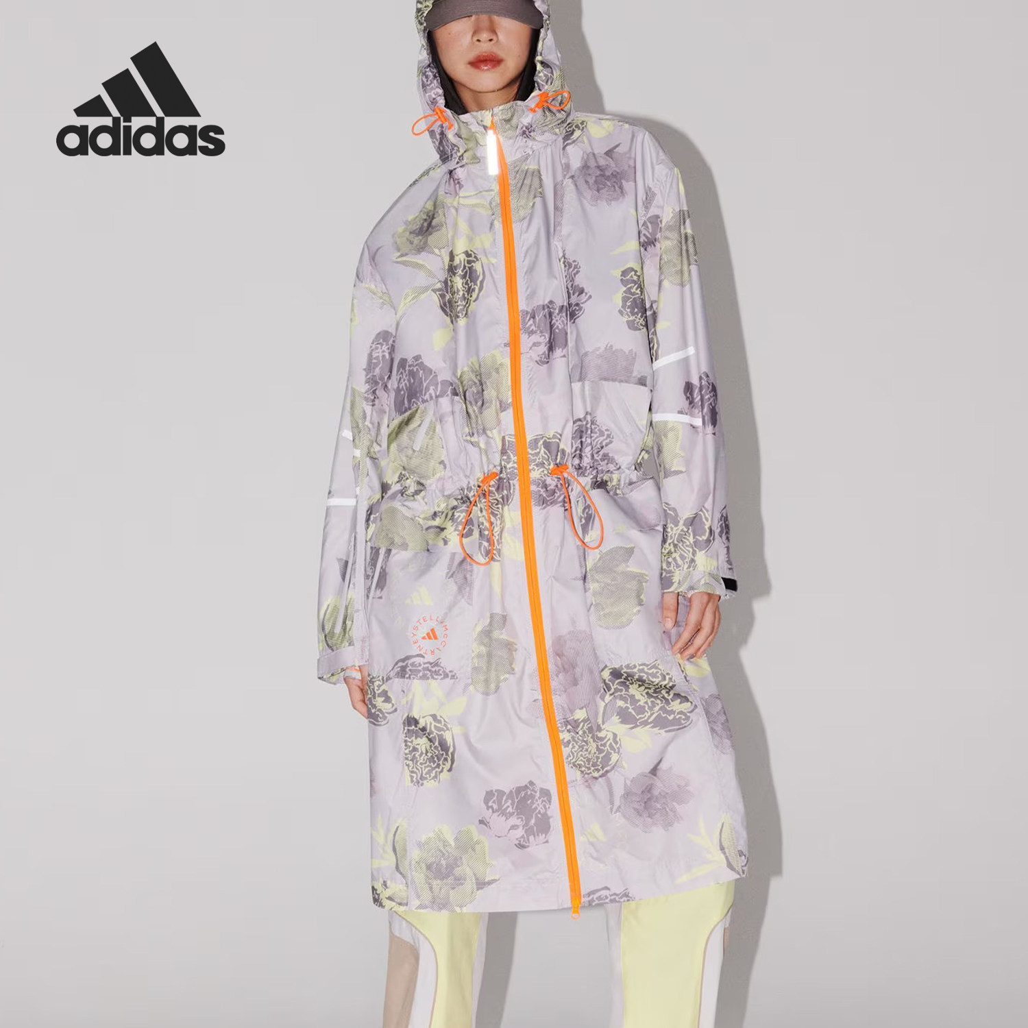 Adidas/阿迪达斯官方正品新款女士长款印花连帽夹克外套IN3635