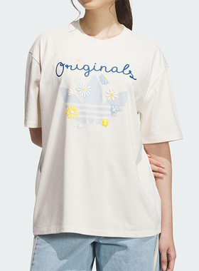 Adidas/阿迪达斯正品三叶草女士花卉印花经典居家休闲短袖KB8958