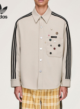 Adidas/阿迪达斯正品三叶草男女休闲长袖宽松条纹运动衬衫KC3141