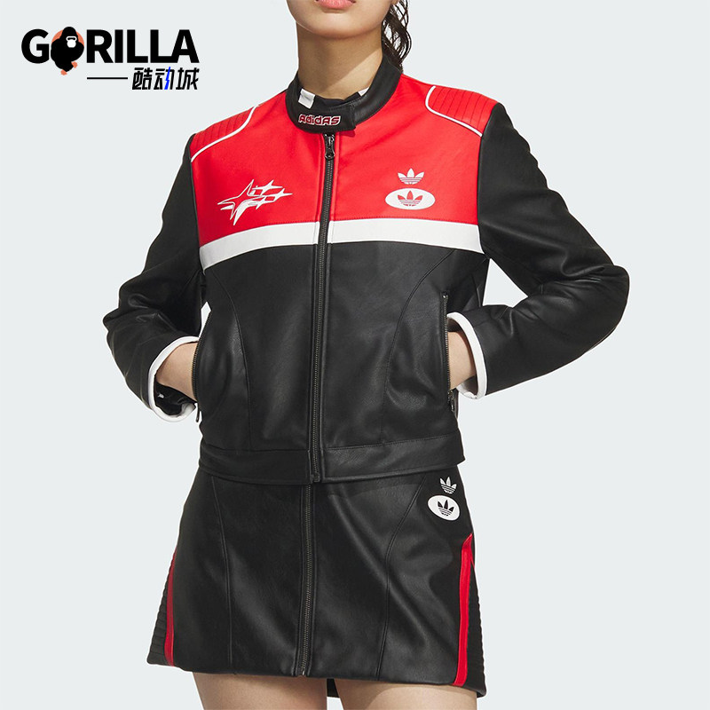 Adidas/阿迪达斯正品三叶草女士仿皮运动机车赛车服JM8023