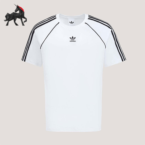 Adidas/阿迪达斯正品三叶草男士简约圆领经典条纹透气T恤KY2871