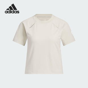 针织休闲短袖 Adidas KC3765 女士简约经典 款 阿迪达斯正品 2025夏季