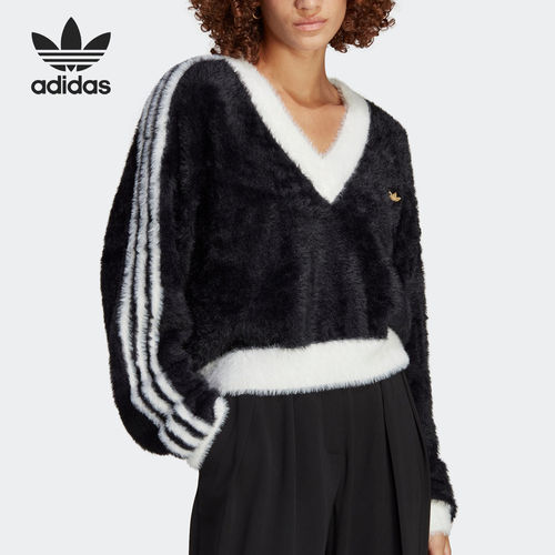 Adidas阿迪达斯正品Originals女V领套头长袖休闲运动针织衫IC2029