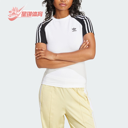 Adidas/阿迪达斯正品三叶草女士休闲修身运动针织透气短袖JD0834