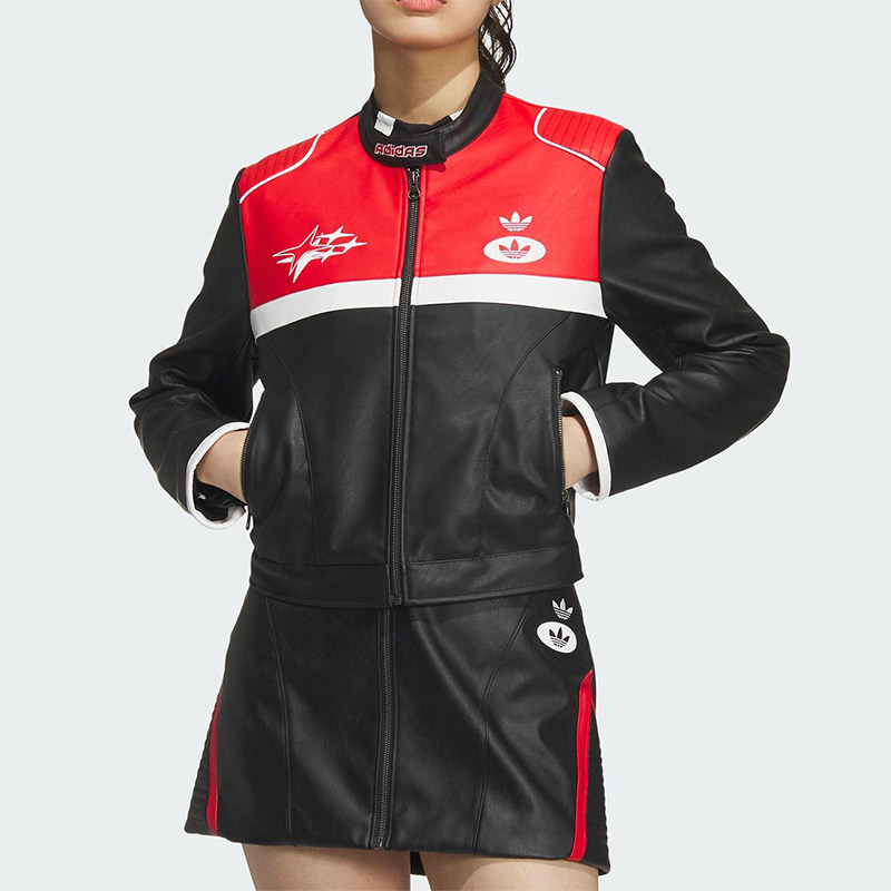 Adidas/阿迪达斯正品三叶草女士仿皮运动机车赛车服JM8023