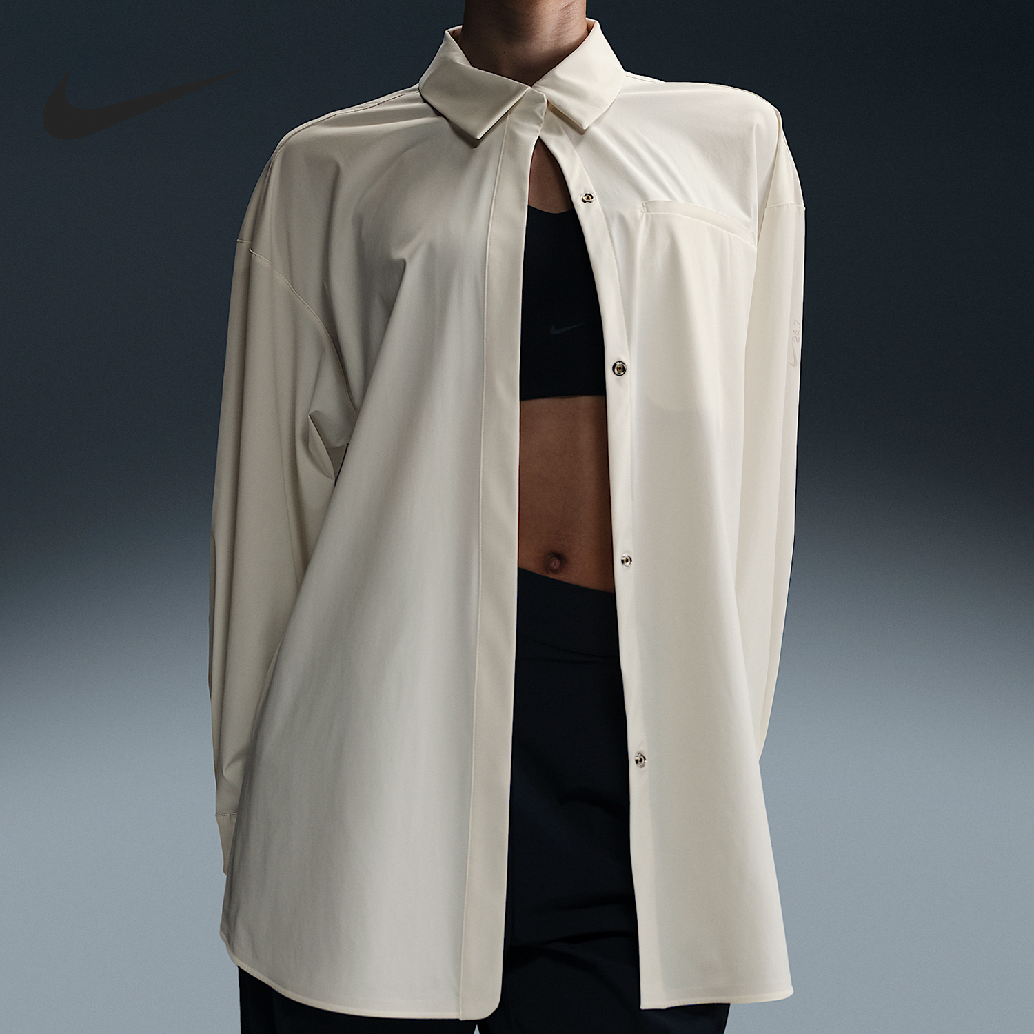 Nike/耐克正品Dri-FIT女士运动宽松翻领简约长袖衬衫HM8385-133