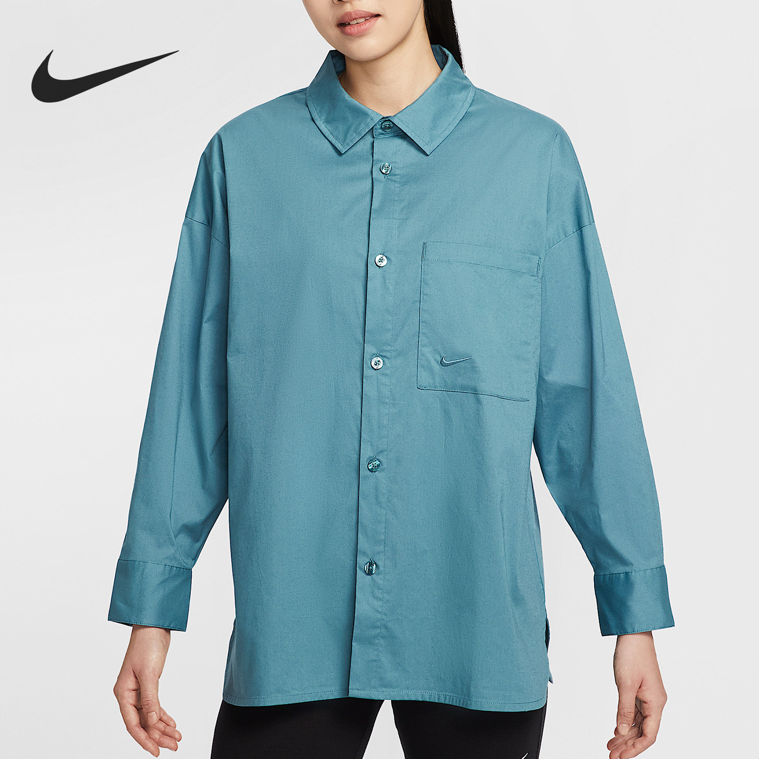 Nike/耐克官方正品舒适女士宽松日常简约轻盈利落衬衫HJ0716-006 - 实物图