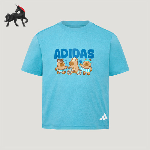 Adidas/阿迪达斯正品夏季儿童透气针织复古时尚潮流短袖T恤KZ2774