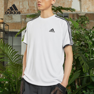 Adidas/阿迪达斯正品夏季男士条纹经典圆领运动休闲T恤KU3920