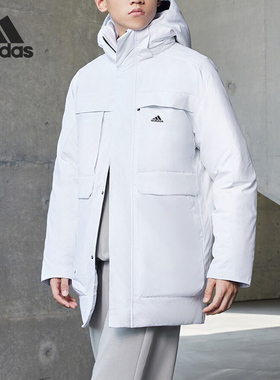 Adidas/阿迪达斯官方正品冬季新款男士中长款连帽羽绒服IV7555