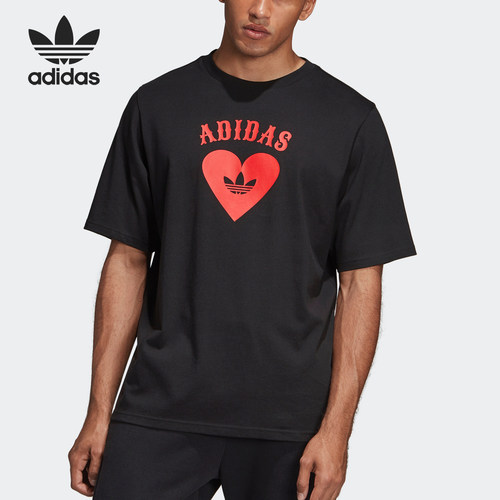 Adidas/阿迪达斯正品三叶草男士透气运动休闲爱心短袖FH7885