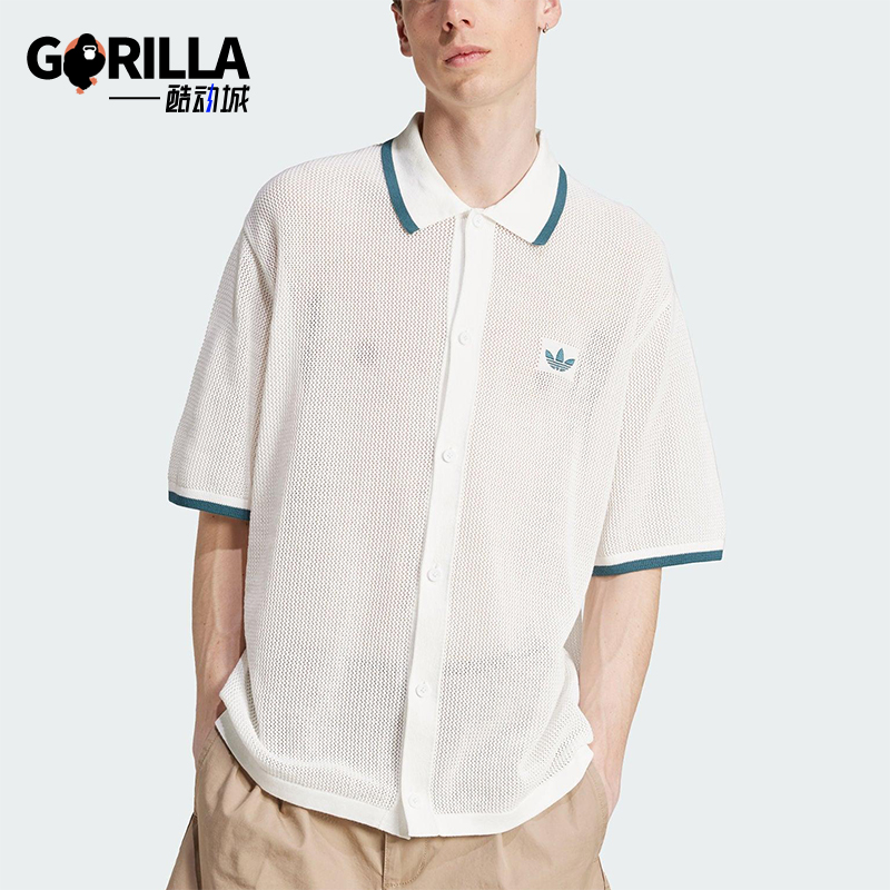 Adidas/阿迪达斯正品2025夏季三叶草男士宽松针织翻领短袖