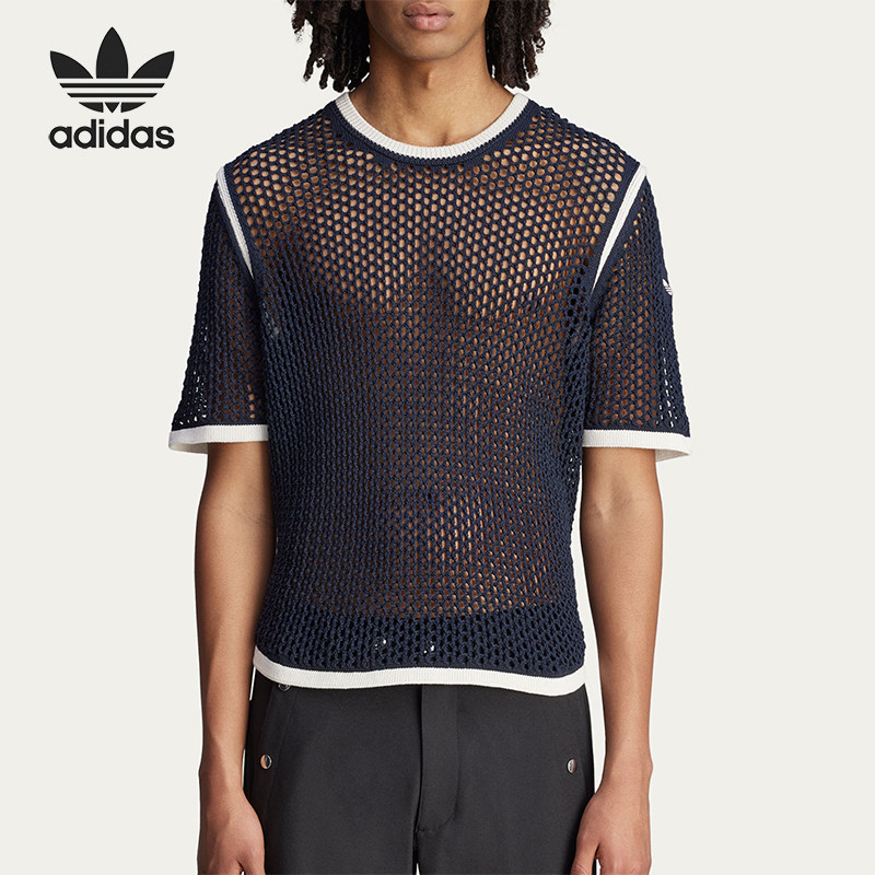 Adidas/阿迪达斯正品三叶草新款男蓝白色经典街头短袖T恤KA7052
