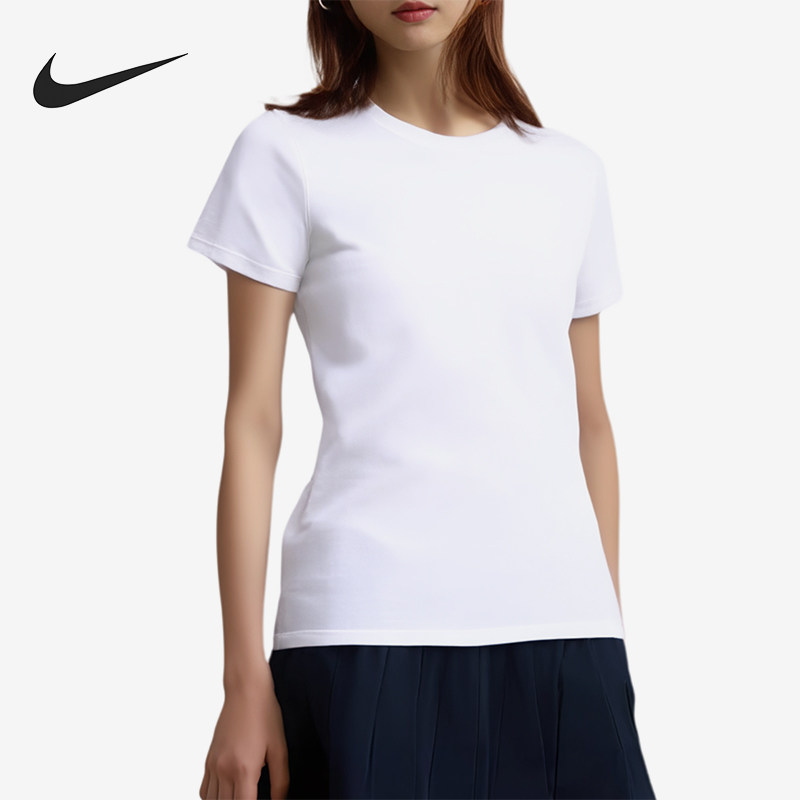 Nike/耐克正品圆领休闲短袖新款女白色经典常规短袖T恤743041-100