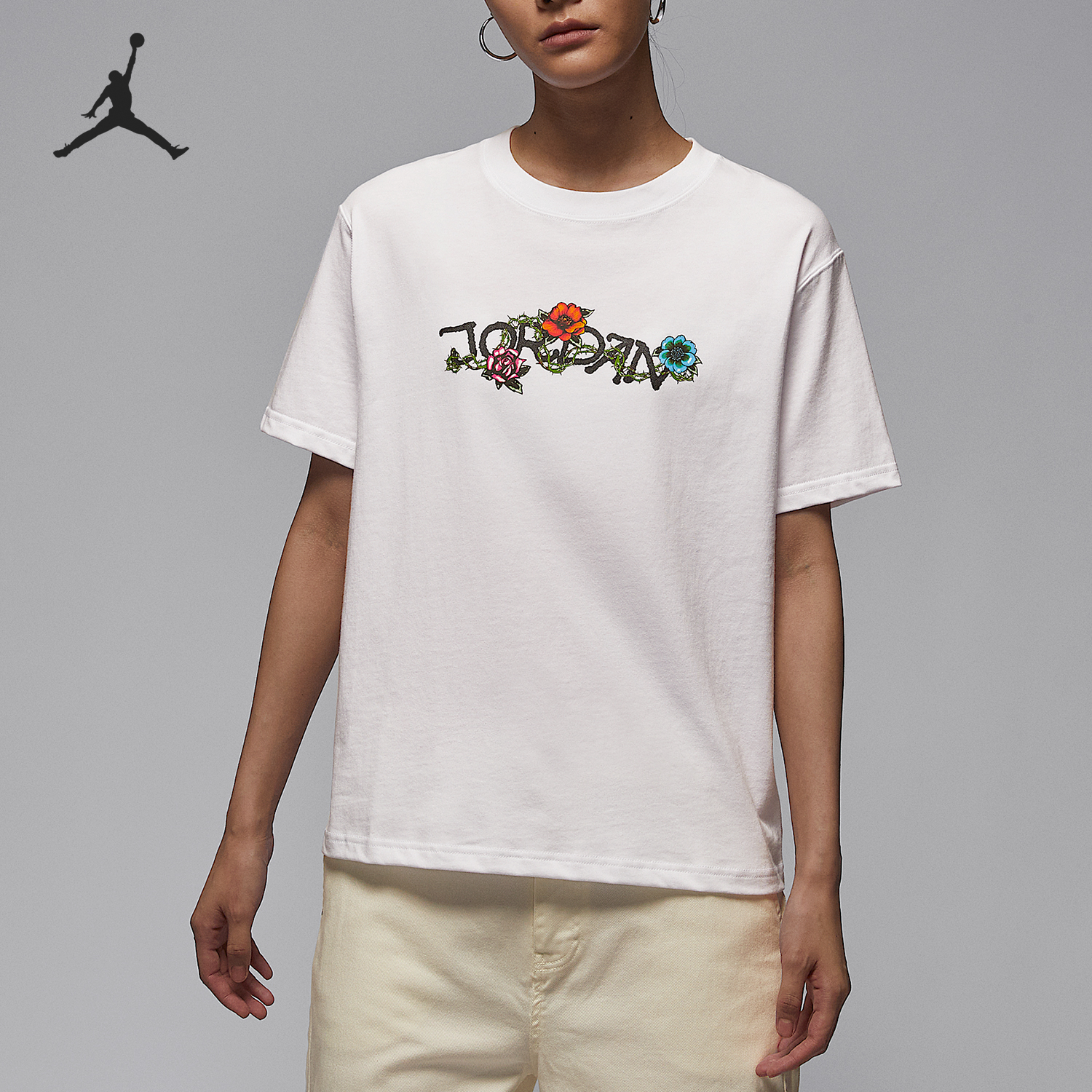 Nike/耐克正品JORDAN女士时尚圆领针织透气短袖IH2389-100