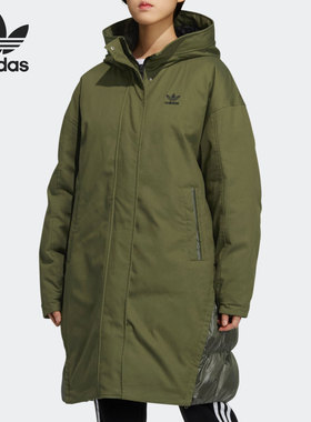 Adidas/阿迪达斯官方正品三叶草秋冬款女子长款连帽羽绒服HF1586