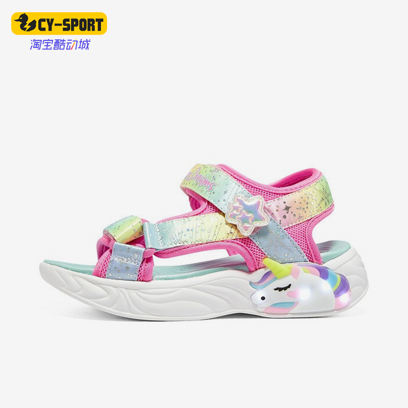 Skechers/斯凯奇正品夏季新款魔术贴闪灯男女大童沙滩凉鞋302682L