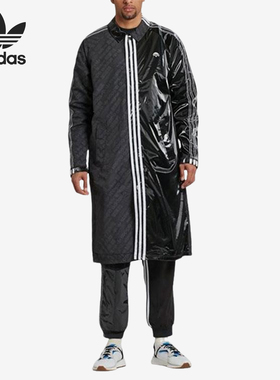 Adidas/阿迪达斯正品男女同款条纹翻领经典插肩长袖大衣BP6685