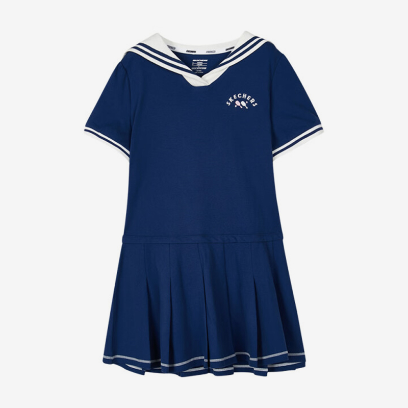 Skechers/斯凯奇正品2024新款女童休闲透气学院风针织连衣裙