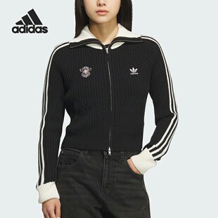 Adidas/阿迪达斯正品三叶草女士翻领休闲修身针织衫KF0718