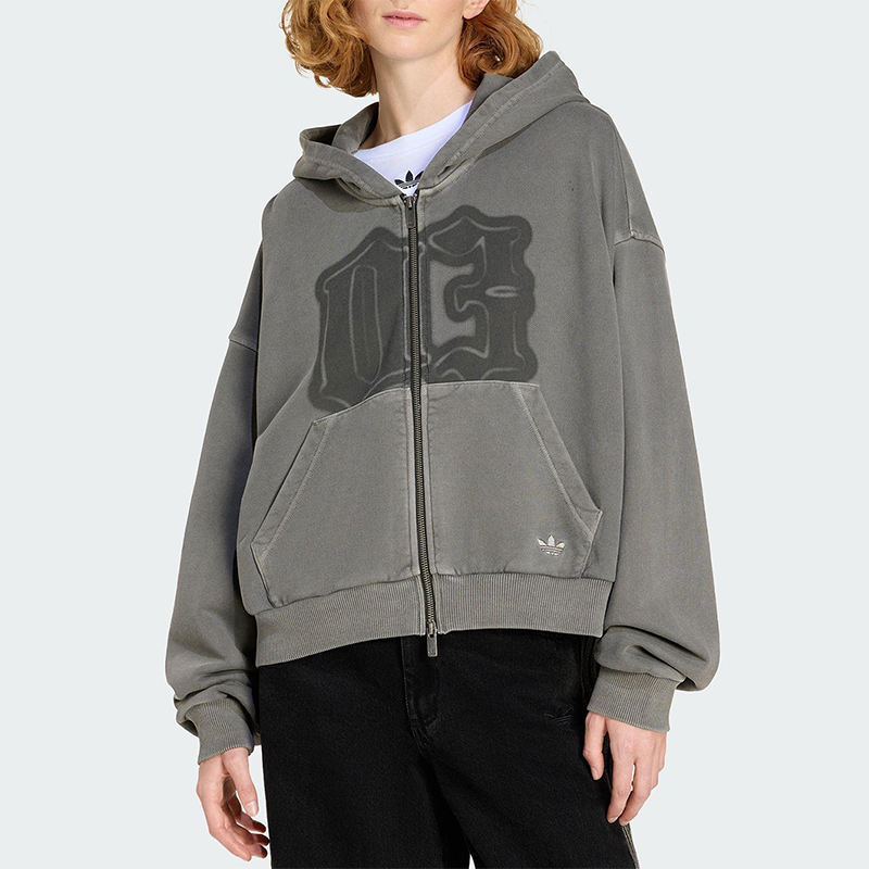 Adidas/阿迪达斯正品三叶草女士休闲宽松连帽针织拉链外套KE3302