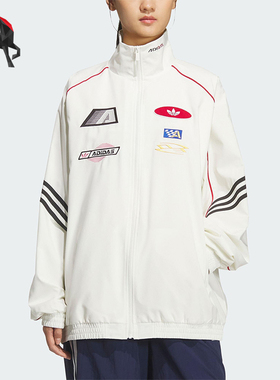 Adidas/阿迪达斯正品三叶草女士休闲宽松赛车立领运动外套KG6677
