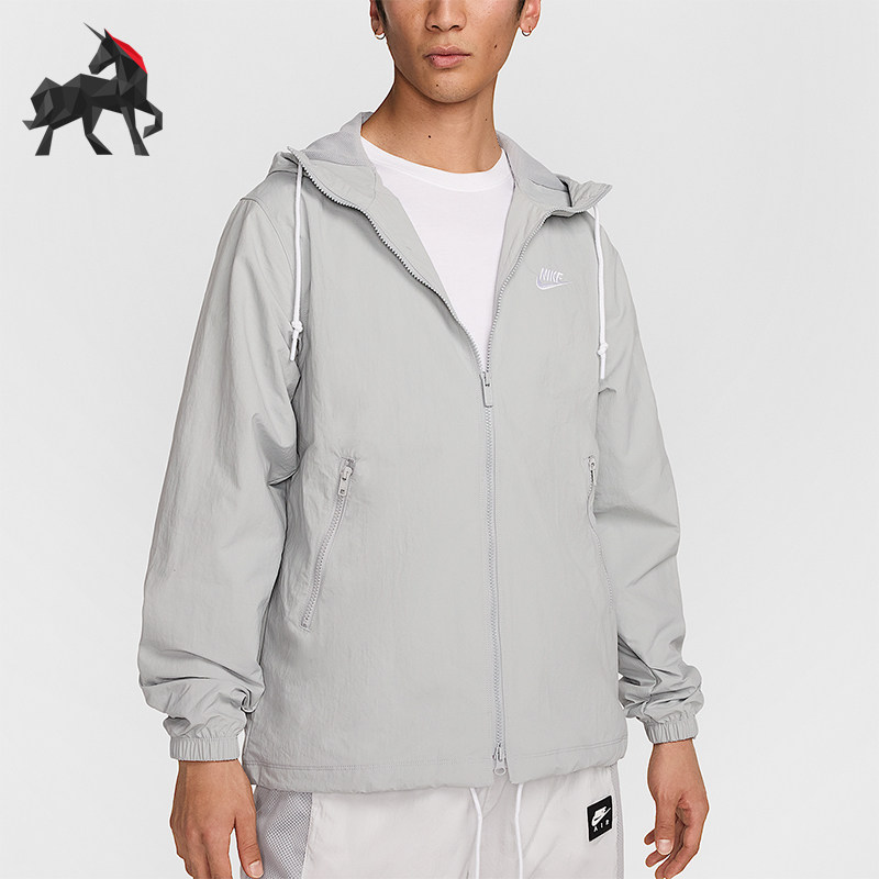 Nike/耐克正品新款男士拉链梭织刺绣连帽夹克外套FB7398-077 - 实物图