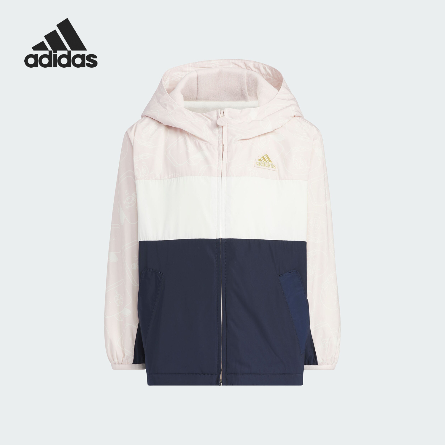 Adidas/阿迪达斯正品新年款儿童运动休闲加绒连帽外套JF3880