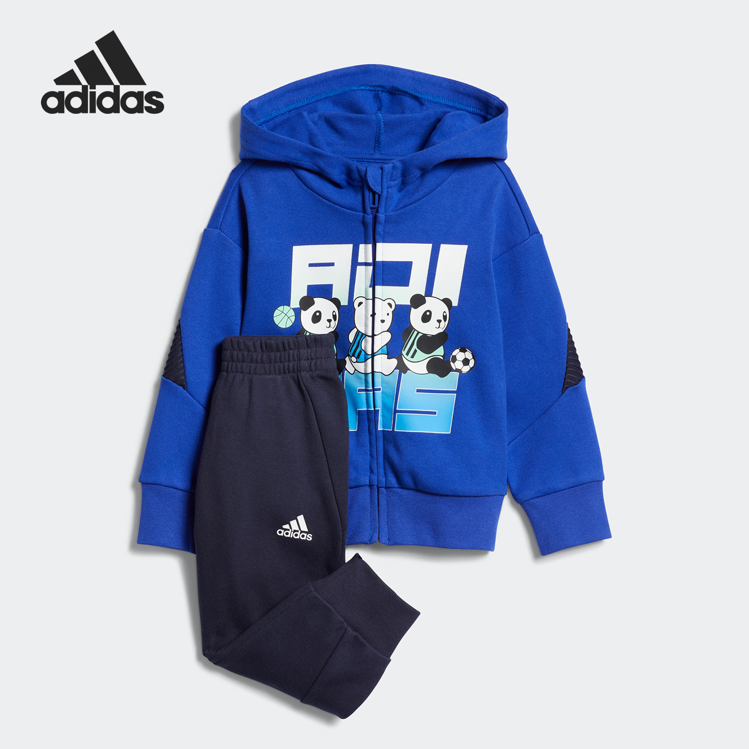 Adidas/阿迪达斯正品春季新款婴童休闲针织连帽套装IA5307