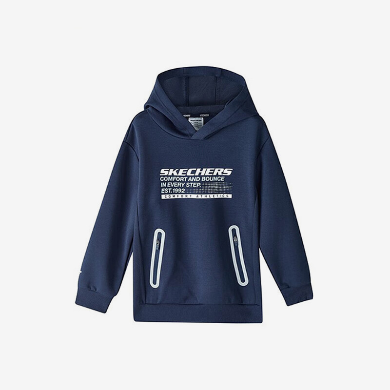 Skechers/斯凯奇正品当季新款男童时尚针织运动连帽套头卫衣