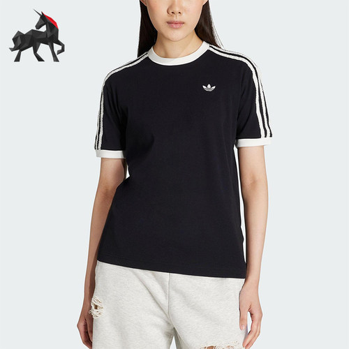 Adidas/阿迪达斯正品三叶草女士针织三条纹经典休闲短袖KC8819