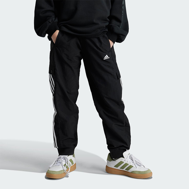 Adidas/阿迪达斯正品24秋大童束脚运动梭织经典休闲长裤IV7046