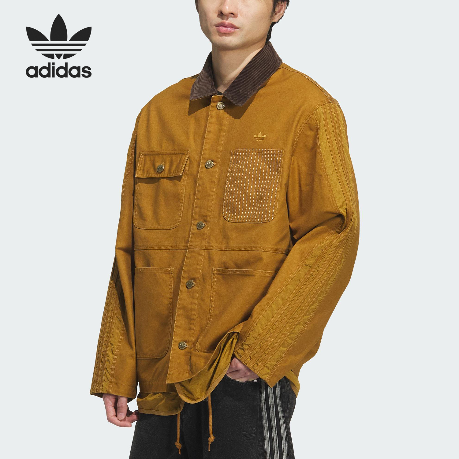 阿迪达斯男士宽松翻领梭织外套