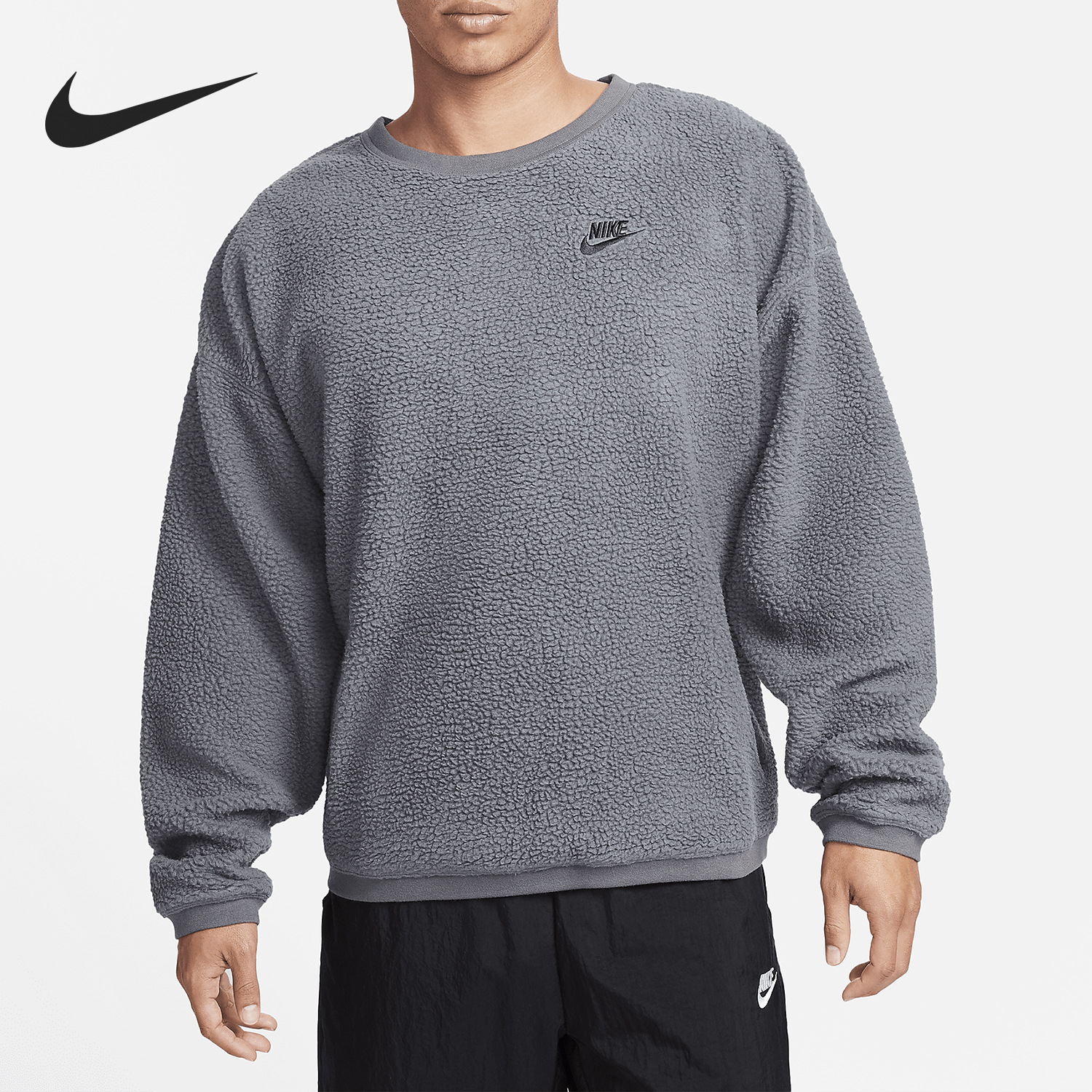 Nike/耐克正品春秋男士圆领宽松刺绣长袖运动卫衣FB8379-068