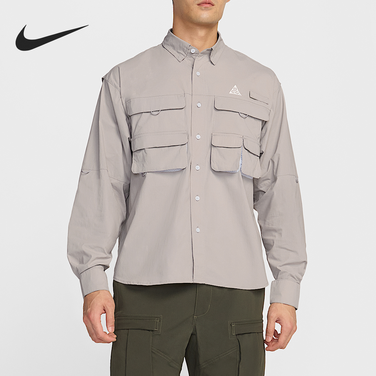 耐克男士梭织透气翻领宽松外套