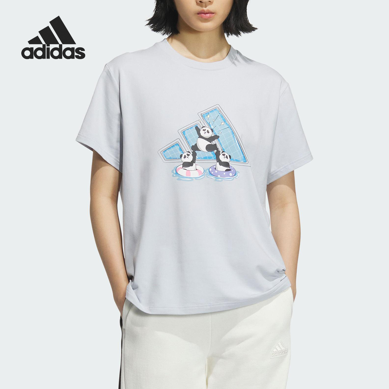 阿迪达斯女士圆领户外休闲短袖